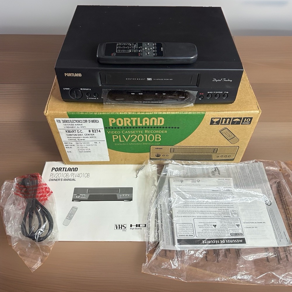 Vintage 90s Portland 2-Head Video Cassette Recorder VCR Remote Box Manual PLV201